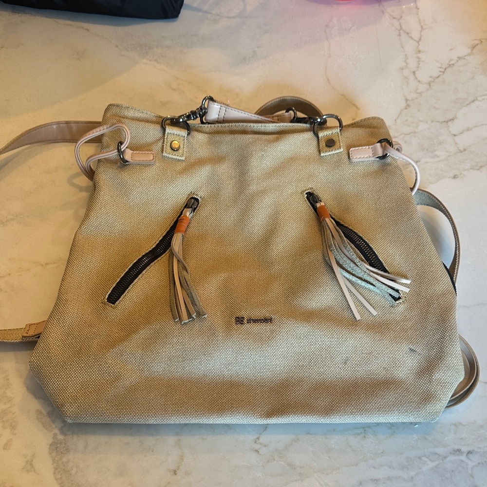 Sherpani Tan Crossbody Bag with Tassel Details